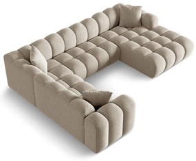 Colțar maro deschis cu tapițerie din chenille (cu colț pe partea stângă/în formă de "U") Treno – Cosmopolitan Design