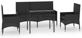 319506 vidaXL Set mobilier relaxare grădină 4 piese cu perne poliratan negru