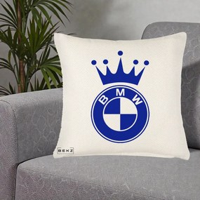 Perna Personalizata cu emblema BMW si Coroana, 40x40 cm, Crem Reliefat, Husa Detasabila, Perna Inclusa, BEKZ®
