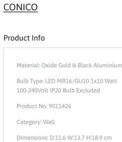 Aplica cu Spot CONICO auriu, NVL-9011426