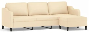 3153521 vidaXL Canapea cu 3 locuri și taburet, crem, 210 cm, textil