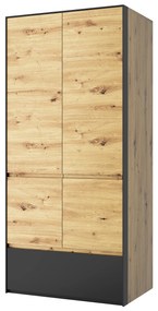 Dulap de haine Bobbie (Stejar artisan + negru). 1052775