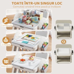 AIYAPLAY Set Masă și Scaun pentru Copii 3 în 1 cu Masă de Construcție, Tablă, Suport Convertibil și Containere, Masă Multiactivitate cu Scaun de Plastic pentru Copii 2-4 Ani pentru Cameră Copii | Aosom Romania