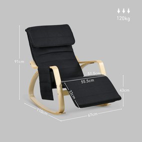 HOMCOM Fotoliu de relaxare cu leagăn fotoliu de relaxare cu suport de picioare reglabil, buzunar lateral și suport pentru cap, negru | Aosom Romania