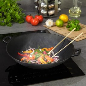 Wok din fontă Ø31 cm Kinghoff, potrivit pilta cu inductie