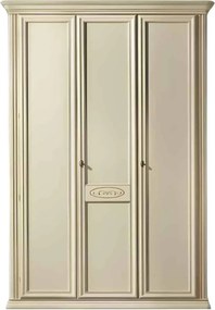 Dulap lemn masiv crem 3 Uși Bologna Patinat, 153 × 65 × 240 cm - Cu oglinda pe mijloc