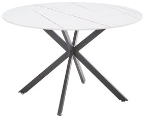 Masa Bucatarie/Dining Rockas Blat Ceramic Finisaj Marmura Alba Insertii Negre  Diametru 120 Cm