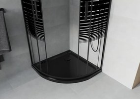 Mexen Rio cabina de duș semicirculară 80 x 80 cm, benzi negre, neagră + cadă de duș Flat, neagră - 863-080-080-70-20-4170B