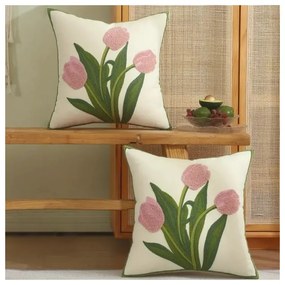 Husa decorativa pentru perna TULIPS 45x45 cm, crem