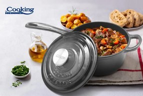 Oală din fontă emailată cu capac 19x9 cm, 1.8L – Cooking by Heinner, Marble Grey HR-ZVC-C19, ideală pentru cuptor și plite cu inducție