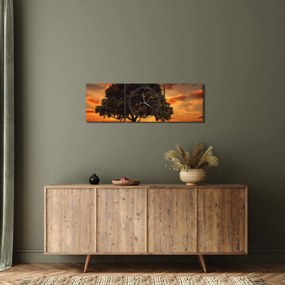 Tablou cu pomi și apus de soare (cu ceas) (90x30 cm)