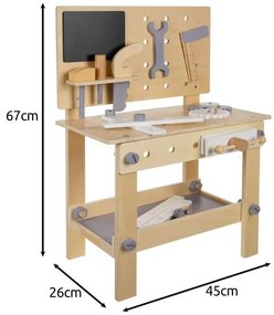 Banc de lucru din lemn cu unelte pentru copii