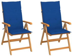 vidaXL Scaune grădină cu perne albastru regal, 2 buc, lemn masiv tec