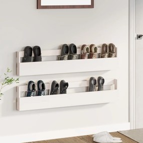 Pantofare de perete, 2 buc., alb, 110x9x23 cm, lemn masiv pin 2, Alb, 110 x 9 x 23 cm, 1