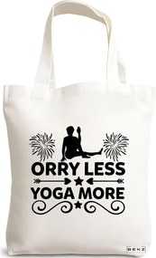 Sacosa de Panza pentru Cumparaturi, Geanta Tote Yoga Orry less yoga more, 38x34.5 cm, Alba, BEKZ®