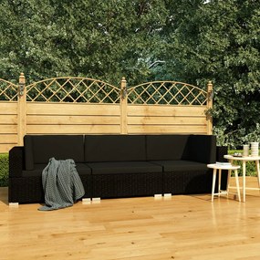 47267 vidaXL Set mobilier de grădină cu perne, 3 piese, negru, poliratan