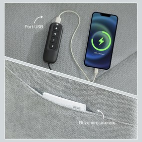 HOMCOM Fotoliu Electric Reclinabil 150° cu Suport pentru Picioare, Port USB, Fotoliu Reclinabil Silențios, Sezut Larg, Telecomandă, Funcție Memorie, din Catifea, pentru Living, Gri | Aosom Romania