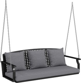 Outsunny Balansoar pentru verandă 3 locuri, bancă de grădină cu 3 perne pentru spate, pernă de șezut, dispozitiv de suspendare, Gri | Aosom Romania