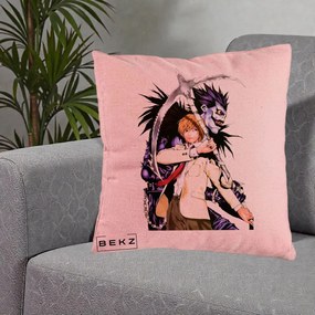 Perna Personalizata Death Note Light si Ryuk Duo, 40x40 cm, Roz, Husa Detasabila, Perna Inclusa, BEKZ®