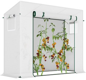 Outsunny Seră de Grădină cu Ușă Rulantă, 2 Ferestre și Margini Extinse, Seră pentru Plante din Oțel, 200x76x168 cm, Alb | Aosom Romania