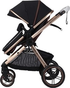 Carucior nou nascuti 3 in 1 NOVOKIDS™ X2000 series, Cu geanta bebe, Cadru Aluminiu Gold, Amortizoare, Roti din cauciuc plin AVE, Landou, Scoica auto,