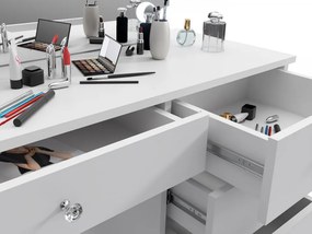 SEA533 - Set Masa toaleta, 110 cm, cu manere tip Cristal, masuta cosmetica machiaj, vanity cu sau fara scaun, oglinda cu LED-uri - Alb