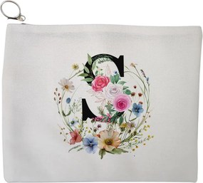 Portfard Cosmetice tip Plic, Cu litera S in Coronita Florala, 23x18 cm, Alb, BEKZ®