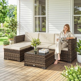Outsunny Set de grădină exterior din ratan 5 piese cu perne 2 fotolii de colț fotoliu fără brațe taburet și masă | Aosom Romania