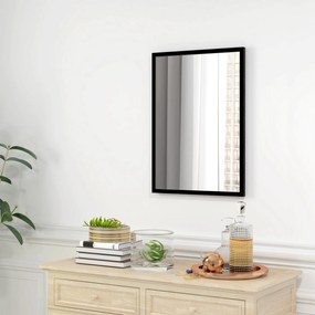 HOMCOM Oglindă Dreptunghiulară de Perete cu Cârlige, Sticlă și MDF, 60x80 cm, Negru | Aosom Romania