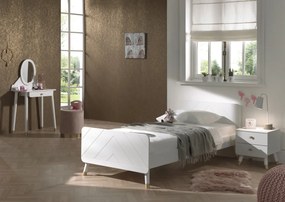 Set Pat Single, Noptieră și Masă de Toaletă pentru Copii, 3 Piese, 90x200 cm, Alb Satinat (Pin Masiv și MDF) – Billy – Vipack