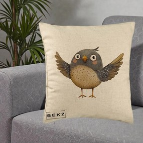 Perna Decorativa Pasare cu Aripi Intinse, 40x40 cm, Bej, Husa Detasabila, Perna Inclusa, BEKZ®