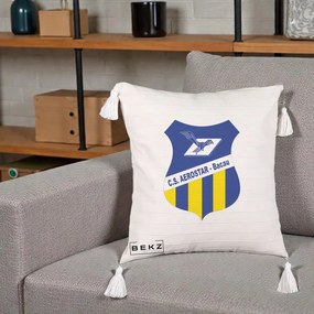 Perna Personalizata CS Aerostar Bacau Fotbal, 40x40 cm, Bej cu Franjuri, Husa Detasabila, Perna Inclusa, BEKZ®