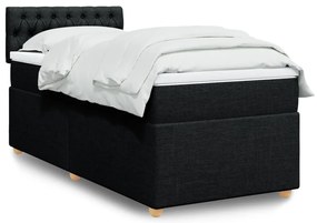 vidaXL Pat box spring cu saltea, negru, 90x200 cm, textil