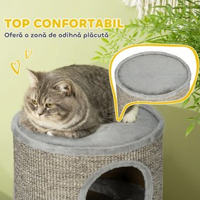 PawHut Turn Sisal pentru Pisici, Ansamblu cu Platforme Înveliș Moale, Φ38x70 cm, Gri | Aosom Romania