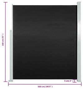 Copertina laterala retractabila de terasa, negru, 160x500 cm Negru, 160 x 500 cm