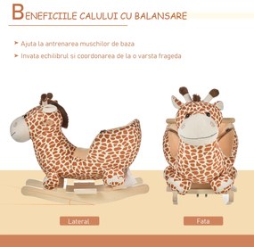 HOMCOM Balansoar din Lemn pentru Copii, Formă de Girafă, Jucărie Educativă, 60x33x45 cm | Aosom Romania