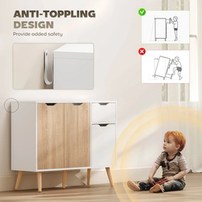 HOMCOM Dulap Multifuncțional cu Sertar și Uși, Stil Nordic, pentru Dormitor sau Living, Alb și Culoare Lemn | Aosom Romania