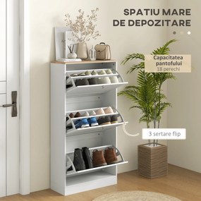 HOMCOM Dulap Îngust pentru Pantofi cu 3 Sertare și Rafturi Reglabile pe 2 Niveluri, 60x23,5x115 cm, Negru | Aosom Romania