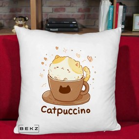 Perna Decorativa Catpuccino Pisica Cappuccino, 40x40 cm, Alb Pufos, Husa Detasabila, Perna Inclusa, BEKZ®