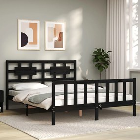 3192565 vidaXL Cadru de pat cu tăblie, negru, king size, lemn masiv