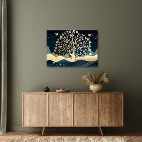 Tablou pe sticlă cu copac auriu (70x50 cm)
