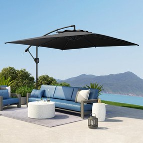 Outsunny Umbrelă laterală pătrată 3 x 3 m cu manivelă, bază încrucișată, umbrelă înclinabilă rotire la 360° țesătură 180 g/m² gri închis | Aosom Romania