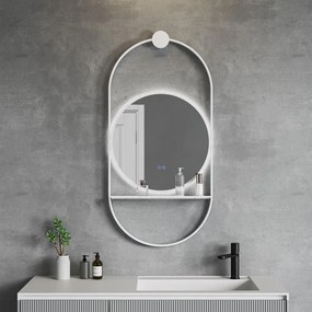 Oglinda cu iluminare si dezaburire Inter Ceramic Savona cu rama alba 60x124 cm