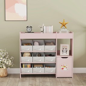 AIYAPLAY Mobilier de depozitare pentru copii, etajeră pentru jucării cu 9 sertare din material textil și dulap, roz | Aosom Romania