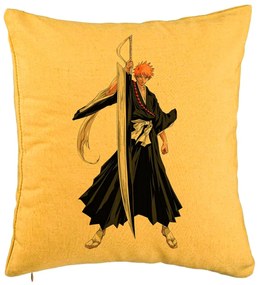 Perna Decorativa cu Bleach - Ichigo, 40x40 cm, Galben, Husa Detasabila, Burduf