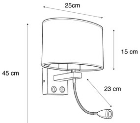 Aplică de perete din alamă cu abajur oval din velur cu design frunze 25cm - Brescia Combi