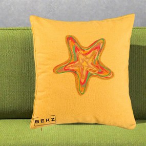 Perna Decorativa Stea de Mare Neon Curcubeu, 40x40 cm, Galben, Husa Detasabila, Perna Inclusa, BEKZ®
