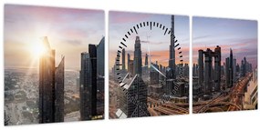 Tablou - Panorama din Dubai (cu ceas) (90x30 cm)