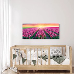 Tablou cu câmp de lalele cu soare (120x50 cm)