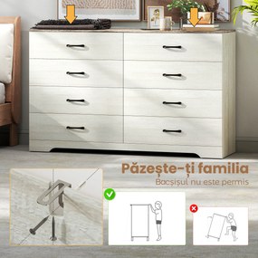 HOMCOM Comodă cu 8 Sertare pentru Dormitor, Modernă, cu Mânere, Spațioasă pentru Sufragerie, Cameră și Hol, 140x40x86 cm, Nuc și Gri Deschis | Aosom Romania